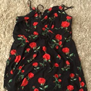 black dress with roses